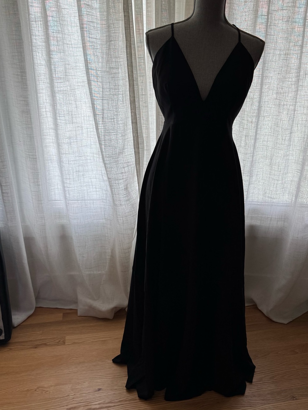 Black Spaghetti-Strap Maxi Dress with V-Neck